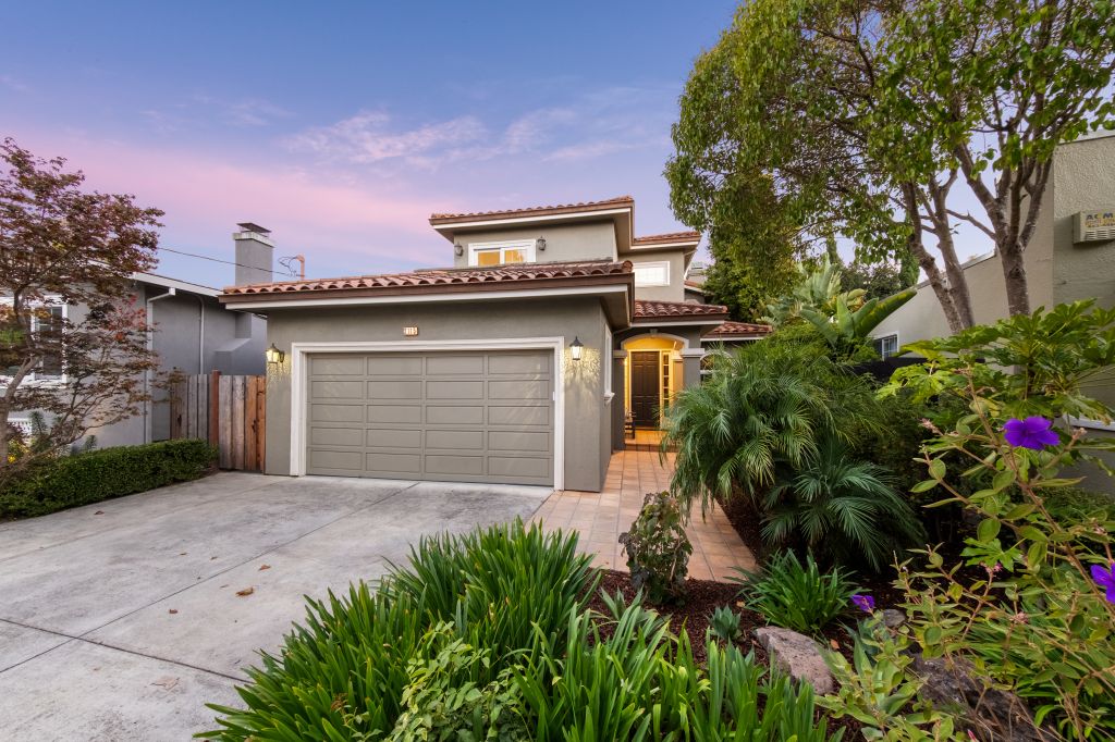 Front exterior twilight at 2115 Adeline in the Easton Addition neighborhood in Burlingame.