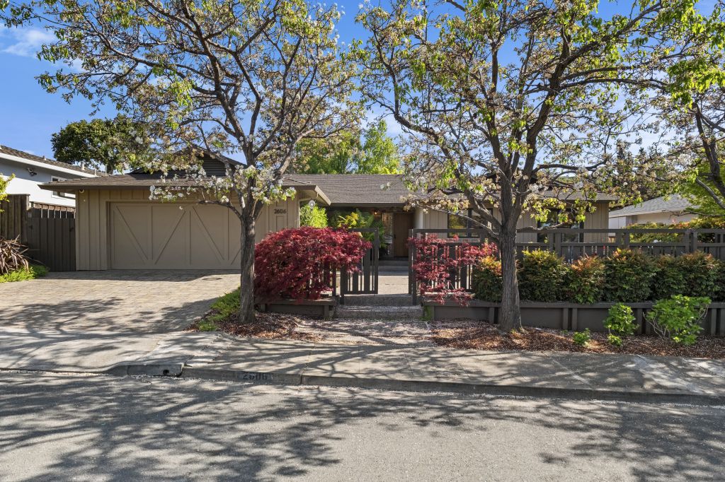 Front exterior at 2606 Martinez Drive in the Mills Estate neighborhood in Burlingame.
