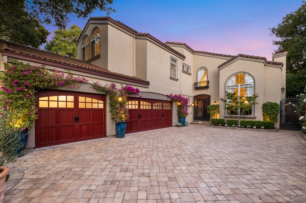 Exterior twilight with pavers at 1613 Sanchez Ave in the Burlingame Park neighborhood in Burlingame.
