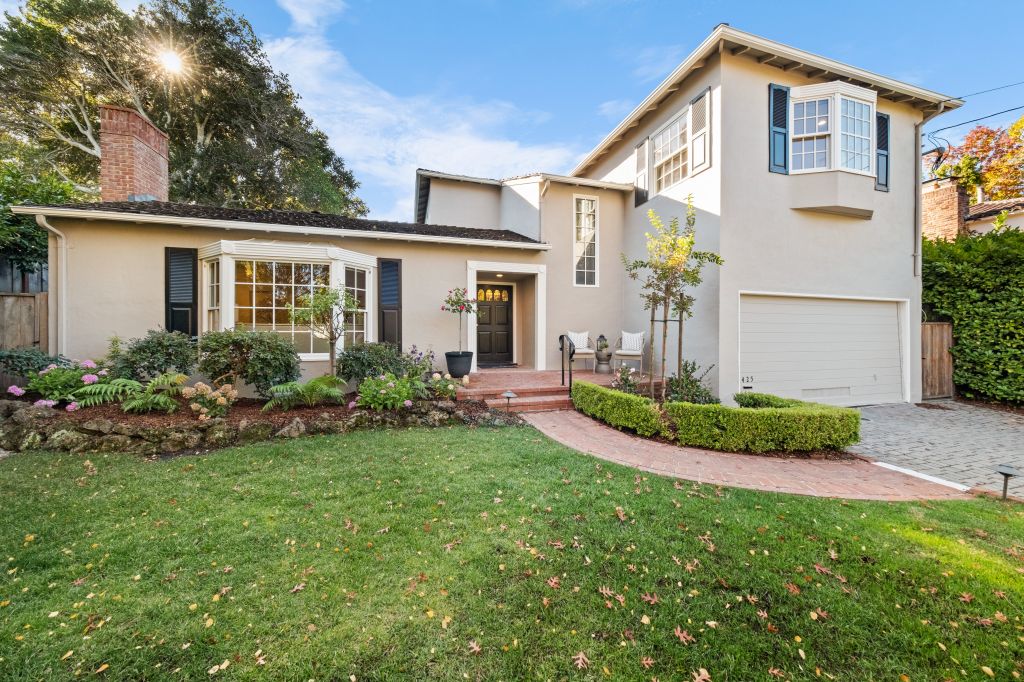 Front exterior at 425 Dorchester Road in the San Mateo Park neighborhood in San Mateo.